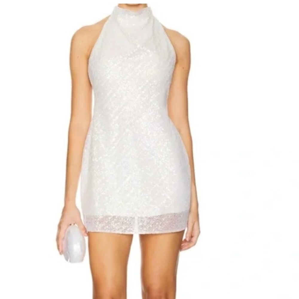 NWT Shona Joy White Sequin Halter Mini Dress